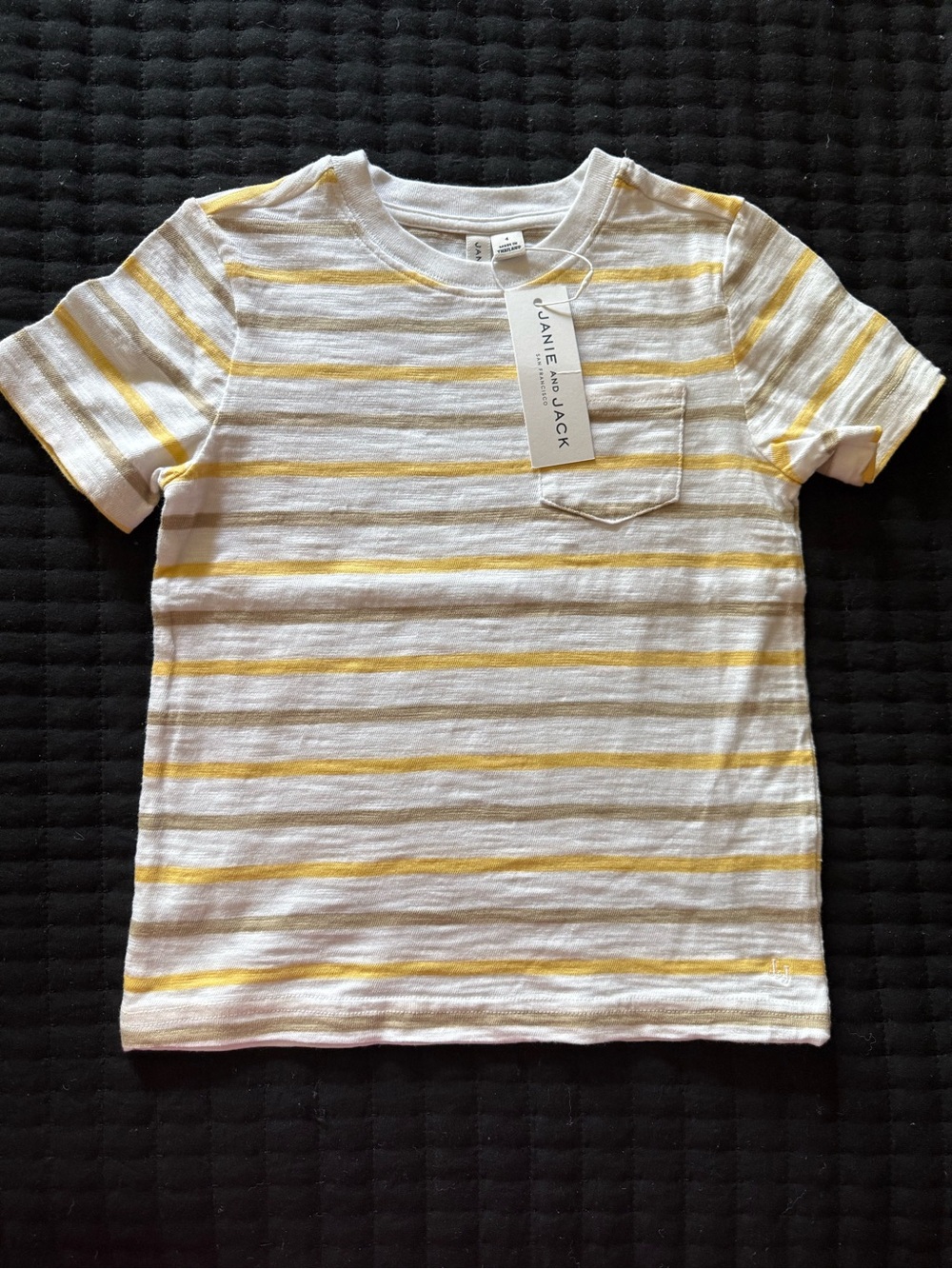 Janie and Jack White Tee with Yellow Stripes and Chest Pocket